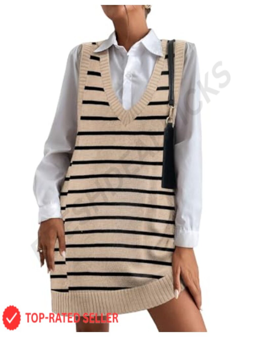 Oversized V Neck Sleeveless Knit Sweater Vest Dress with Pockets